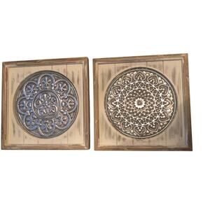 2 Wall art farmhouse country metal wood panels embossed weathered look